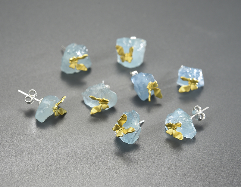 Aquamarine Butterfly Stud Küpe