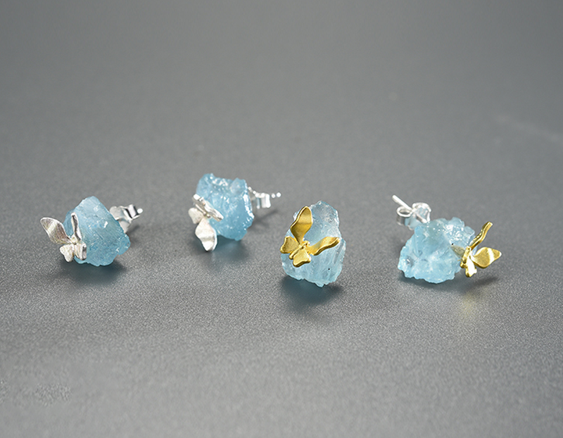 Aquamarine Butterfly Stud Küpe