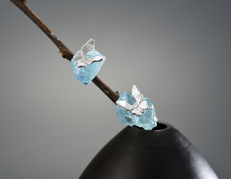 Aquamarine Butterfly Stud Küpe