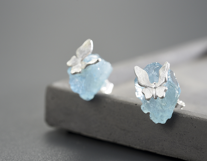 Aquamarine Butterfly Stud Küpe