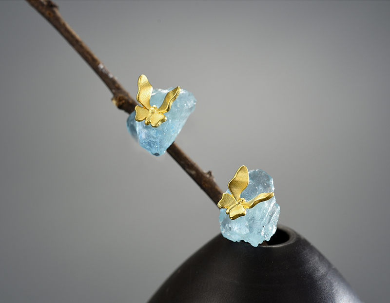 Aquamarine Butterfly Stud Küpe