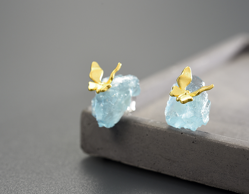 Aquamarine Butterfly Stud Küpe