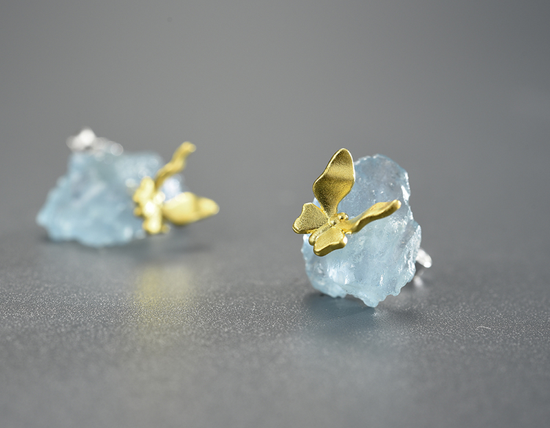 Aquamarine Butterfly Stud Küpe