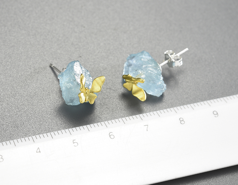 Aquamarine Butterfly Stud Küpe