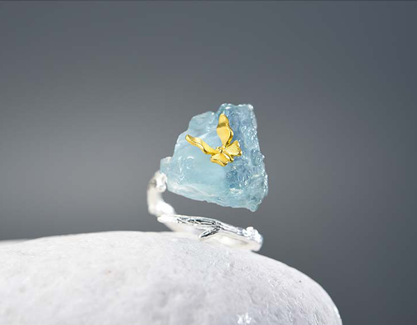 Aquamarine Butterfly Ring