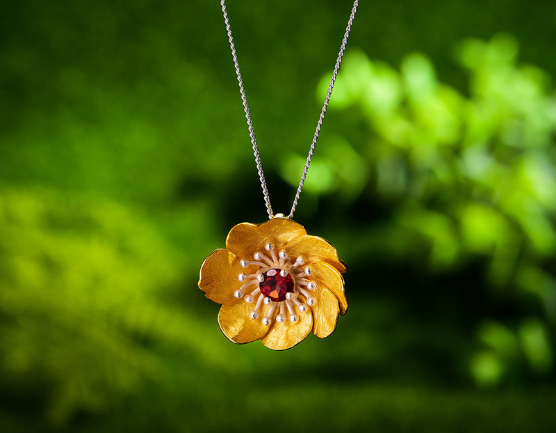 Blooming Anemone Flower Pendant