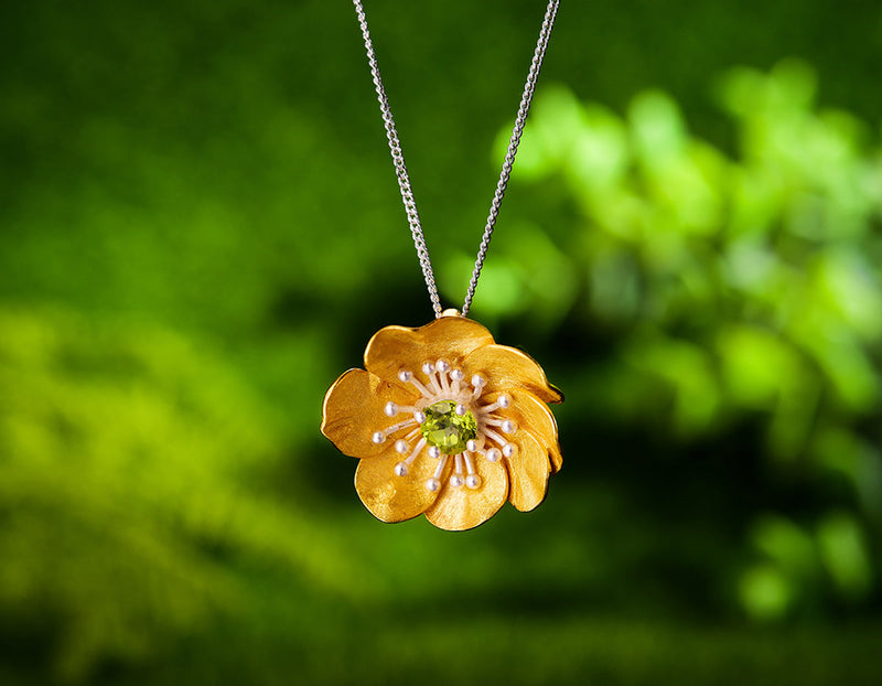 Blooming Anemone Flower Pendant