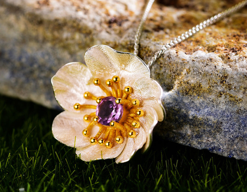 Blooming Anemone Flower Pendant