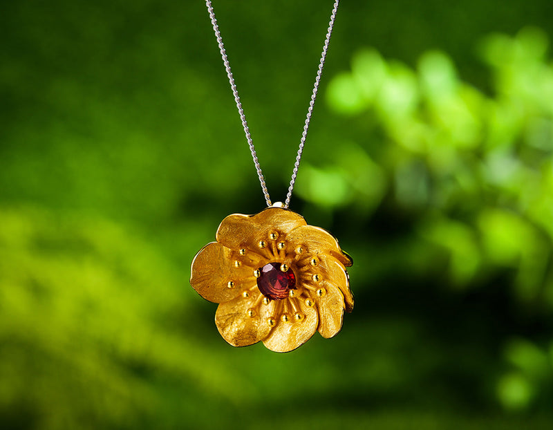 Blooming Anemone Flower Pendant