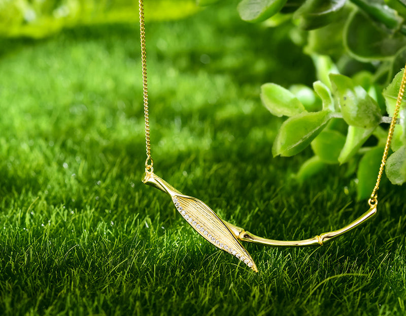 Morning Dew on Bamboo Leaf Necklace