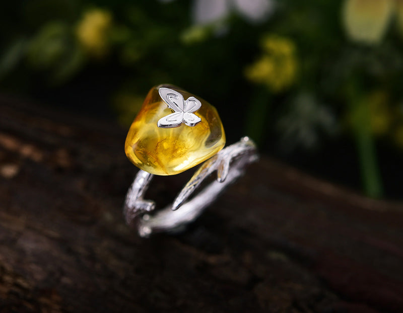 Amber Butterfly Ring