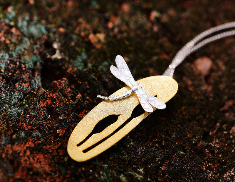 Dragonfly Upon Grass Flower Pendant