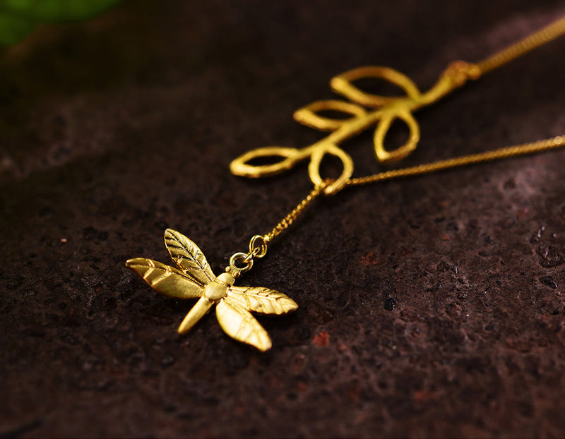 Dragonfly Leaves Necklace