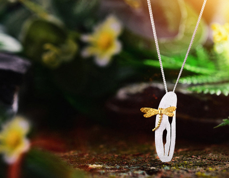 Dragonfly Upon Grass Flower Pendant