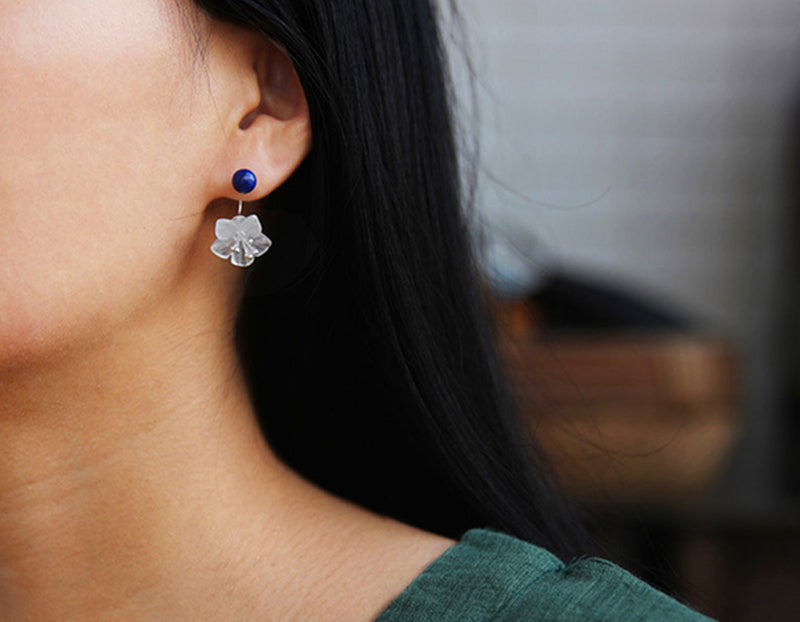 Crystal & Lapis Lotus Earring