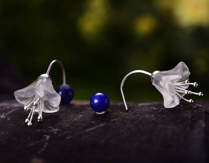 Crystal & Lapis Lotus Earring