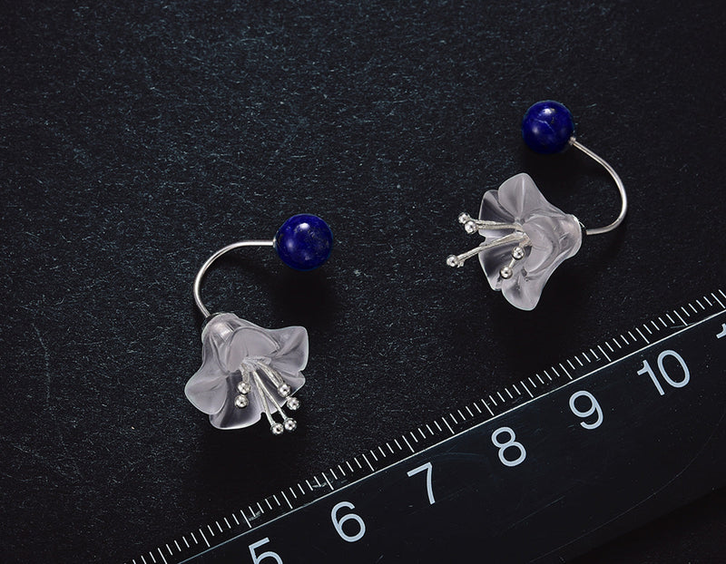 Crystal & Lapis Lotus Earring