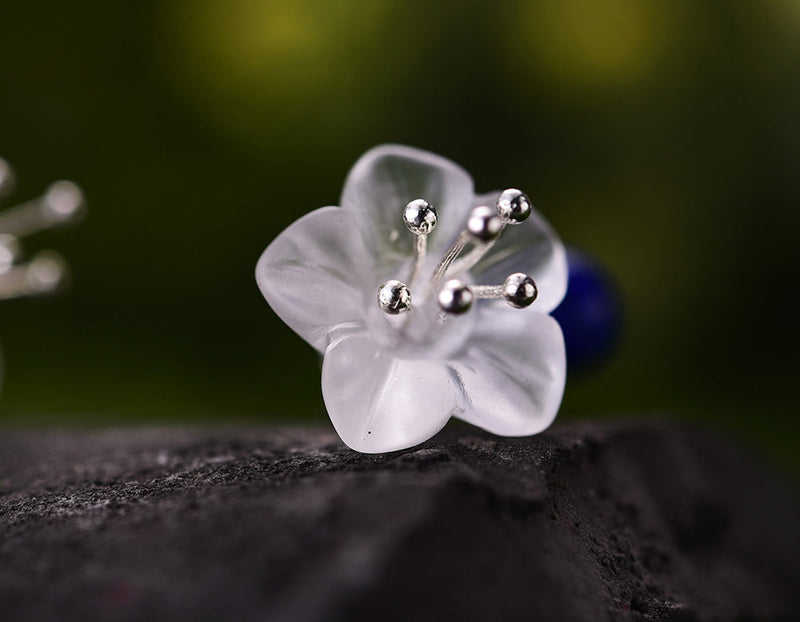 Crystal & Lapis Lotus Earring