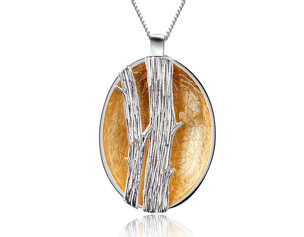 Birds on Branch Oval Pendant