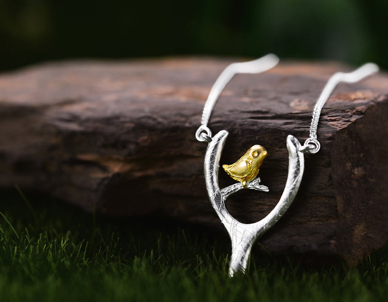 Bird on Wish Bone Necklace